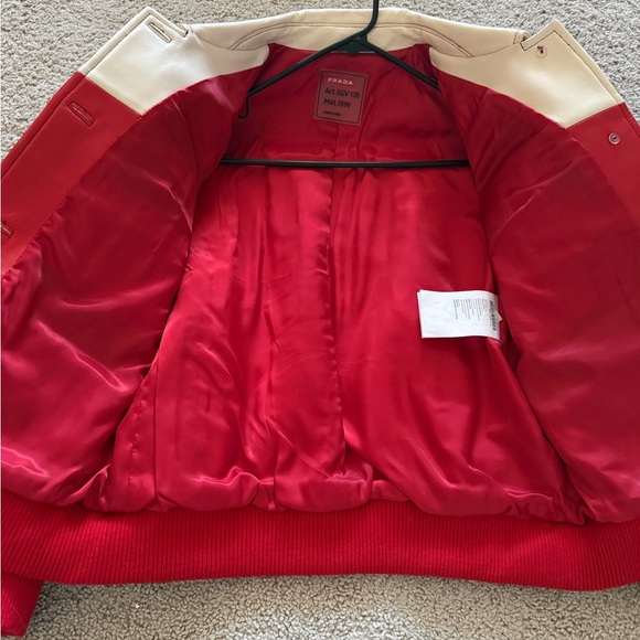 Red and cream  Women's leather Jacket - Picture 4 of 8